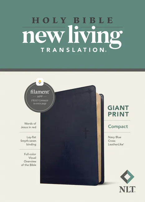 NLT Compact Giant Print Bible, Filament Enabled (Leatherlike, Navy Blue Cross, Red Letter) - Imitation Leather