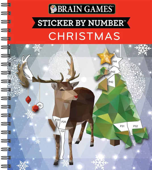 Brain Games - Sticker by Number: Christmas (28 Images to Sticker - Reindeer Cover): Volume 1 - Spiral
