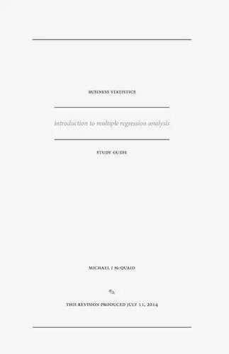 business statistics study guide: introduction to multiple regression analysis - Paperback