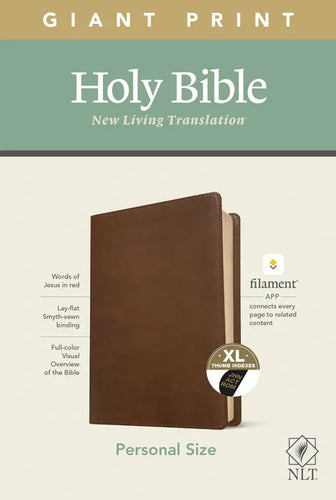NLT Personal Size Giant Print Bible, Filament Enabled Edition (Red Letter, Leatherlike, Rustic Brown, Indexed) - Imitation Leather