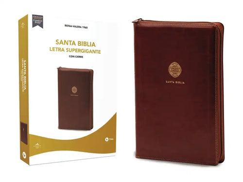 Rvr60, Santa Biblia, Letra Supergigante, Leathersoft, Café, Con Cierre, Comfort Print - Leather