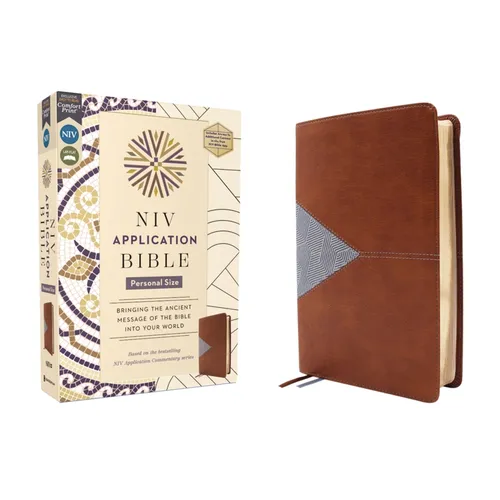 NIV Application Bible, Personal Size, Leathersoft, Brown/Blue, Red Letter, Comfort Print: Bringing the Ancient Message of the Bible Into Your World