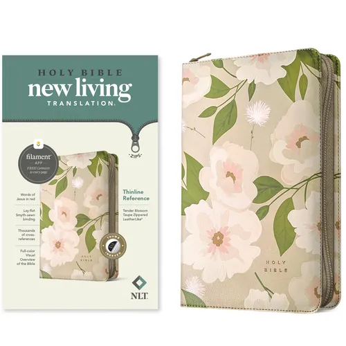NLT Thinline Reference Zipper Bible, Filament Enabled (Leatherlike, Tender Blossom Taupe, Indexed, Red Letter)