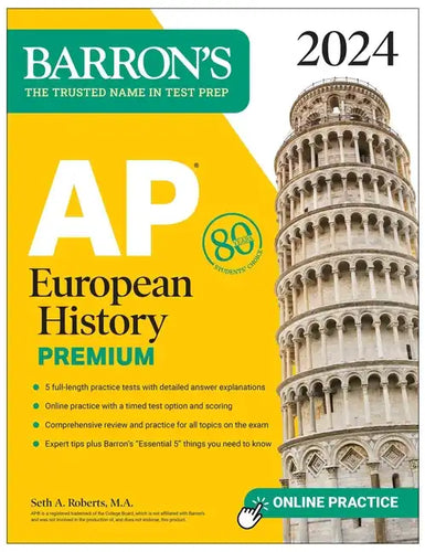 AP European History Premium, 2024: 5 Practice Tests + Comprehensive Review + Online Practice - Paperback
