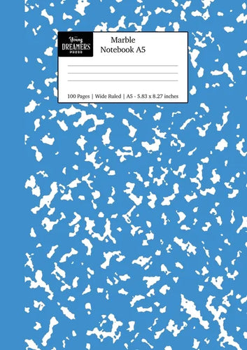 Marble Notebook A5: Blue Marble Wide Ruled Journal - Paperback