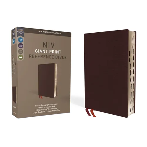 NIV, Reference Bible, Giant Print, Bonded Leather, Burgundy, Red Letter Edition, Indexed, Comfort Print - Bonded Leather