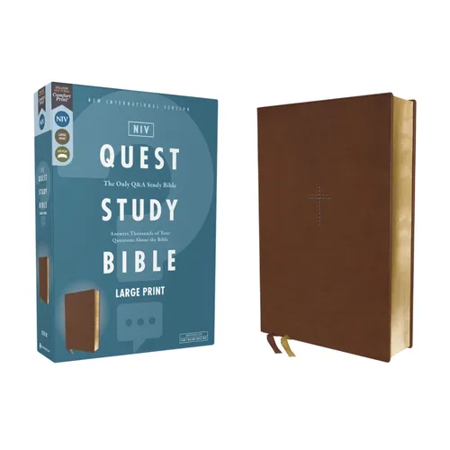 Niv, Quest Study Bible, Large Print, Leathersoft, Brown, Comfort Print: The Only Q and A Study Bible - Imitation Leather