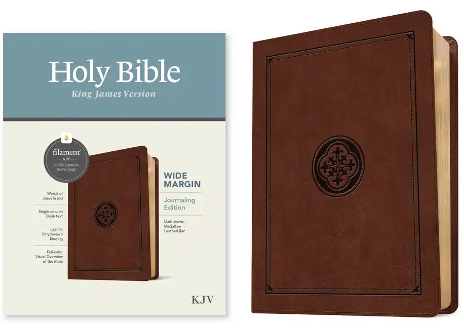 KJV Wide Margin Bible, Filament Enabled (Leatherlike, Dark Brown Medallion, Red Letter) - Imitation Leather