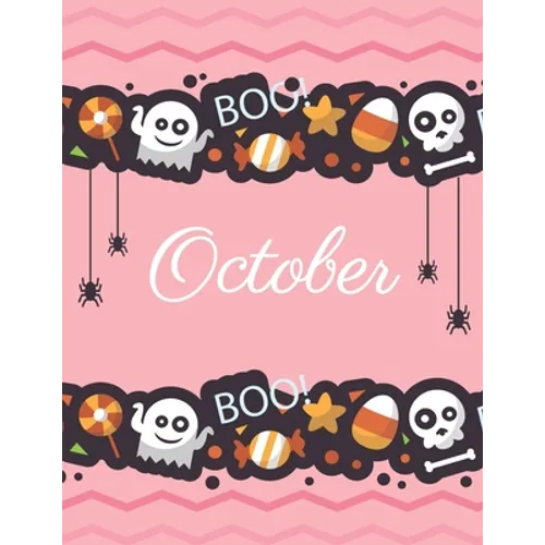 October: Boo boo Halloween pink cover and dotted pages, Extra large (8.5 x 11) inches, 110 pages, White paper - Paperback