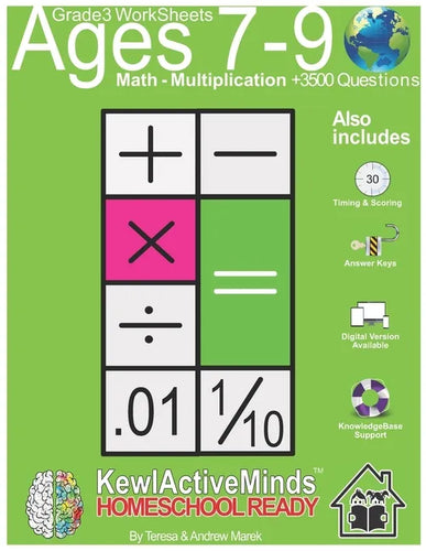Grade 3 Worksheets - Math Multiplication, HomeSchool Ready +3500 Questions: Includes Timing & Scoring, Answer Keys, Knowledgebase Support - Paperback