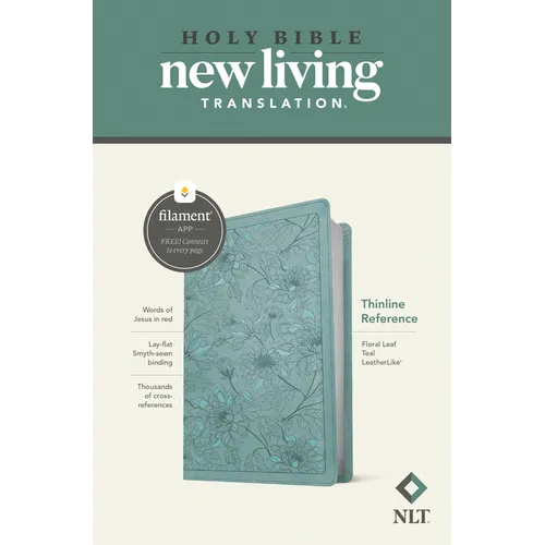 NLT Thinline Reference Bible, Filament Enabled (Leatherlike, Floral Leaf Teal, Red Letter) - Imitation Leather