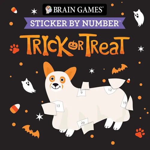 Brain Games - Sticker by Number Compact Edition: Trick or Treat Spooky Cute Halloween 7x7 Inches Boo Basket Stuffer, Travel Size Activity Book for Adu - Paperback