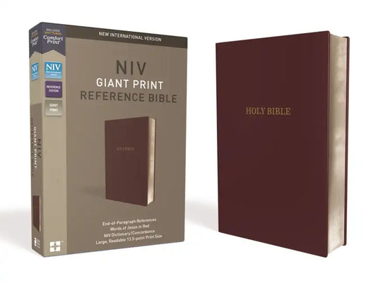 NIV, Reference Bible, Giant Print, Leather-Look, Burgundy, Red Letter Edition, Comfort Print - Imitation Leather