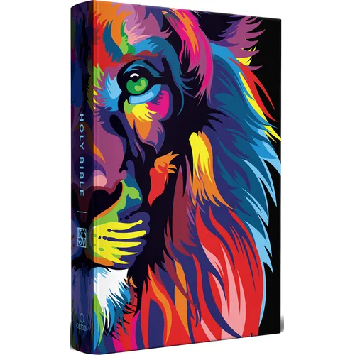 KJV Holy Bible, Multi Color Lion of Judah, Large Print, Handy Size Format, Hardcover, Ribbon Marker, and Red Letter - Hardcover