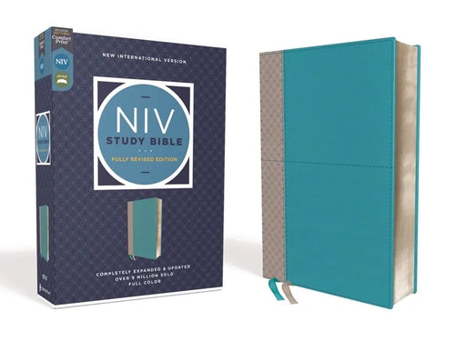 NIV Study Bible, Fully Revised Edition, Leathersoft, Teal/Gray, Red Letter, Comfort Print - Imitation Leather