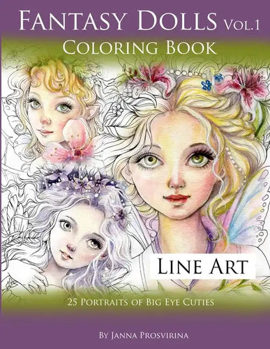 Fantasy Dolls Vol.1 Coloring Book Line Art: 25 Portraits of Big Eye Cuties - Paperback