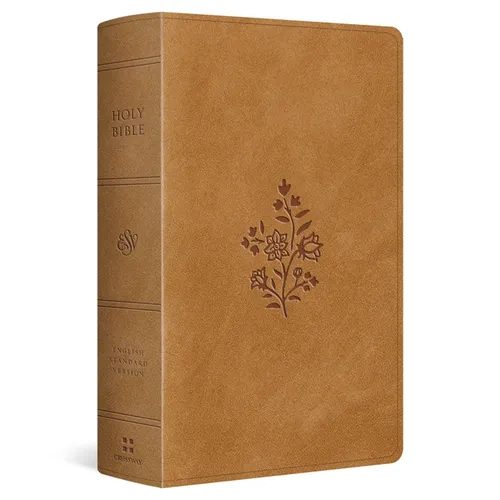 ESV Large Print Personal Size Bible, Red Letter, Thumb Indexed (Trutone, Nubuck Caramel, Wildflower Design) - Imitation Leather