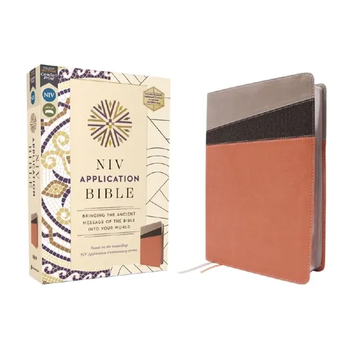 NIV Application Bible, Leathersoft, Coral/Gray, Red Letter, Comfort Print: Bringing the Ancient Message of the Bible Into Your World
