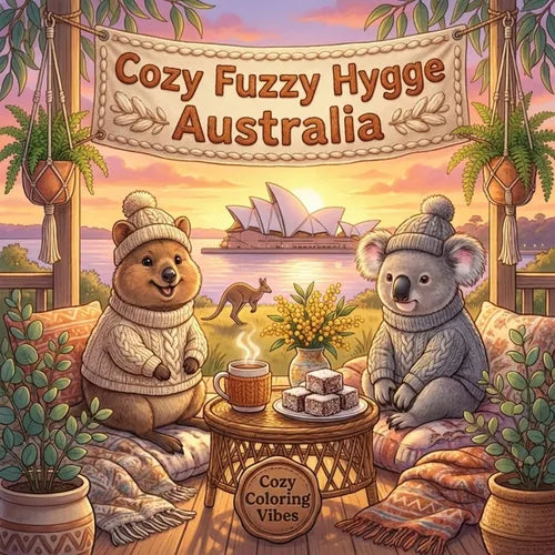 Cozy Fuzzy Hygge Australia: Easy Bold Line Design Adorable Animal Coloring Book for Adults Coastal & Outback, Wildlife Wonders & Relaxing Travel Scene - Paperback