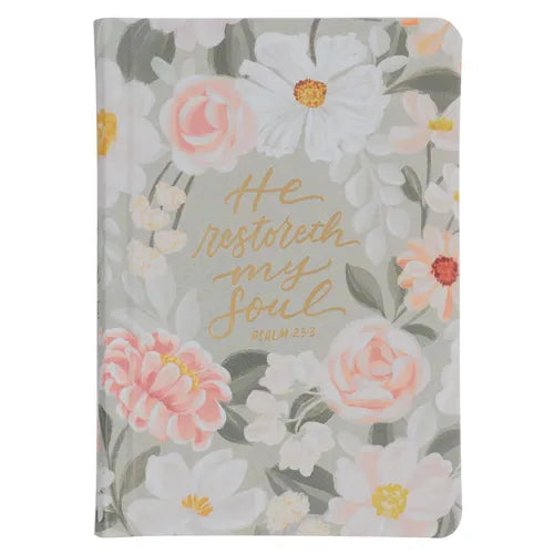 KJV Bible Compact Faux Leather, Gray Floral Printed Ps. 23:3 - Hardcover
