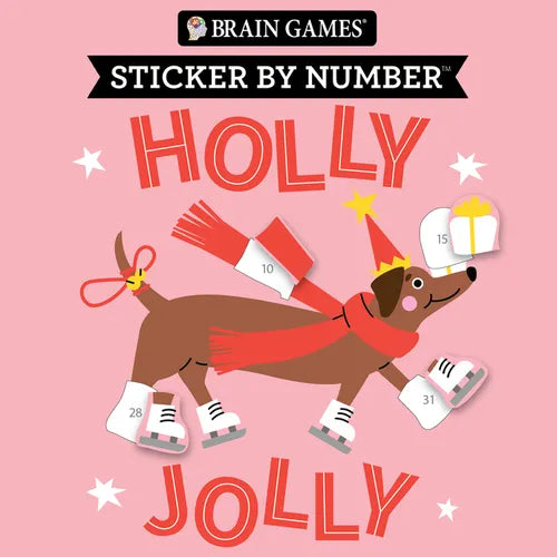 Brain Games - Sticker by Number Compact Edition: Holly Jolly 7x7 Inches Christmas Stocking Stuffer, Travel Size Activity Book for Adults & Kids 7+ - Paperback