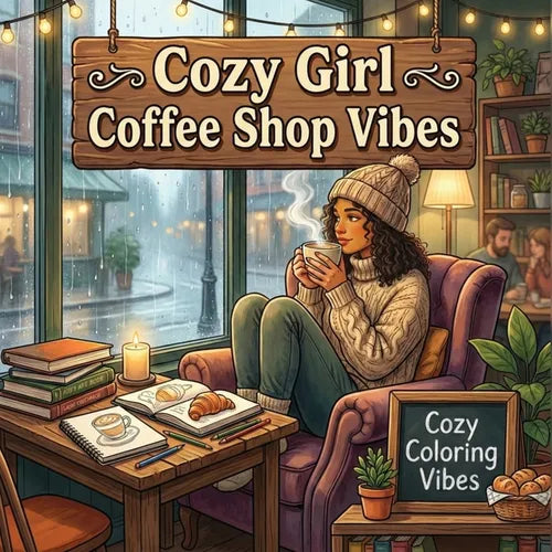 Cozy Girl Coffee Shop Vibes: Easy Bold Line Designs Of Aesthetic Cafes, Latte Art, Pastries, Book Nooks & Rainy Day Window Scenes Mindful Self-Care, S - Paperback