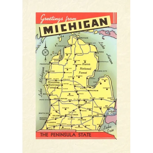 Vintage Lined Notebook Greetings from Michigan, Map
