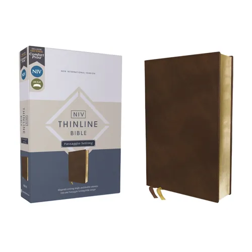 Niv, Thinline Bible, Passaggio Setting, Leathersoft, Brown, Red Letter, Comfort Print: Elegantly Uniting Single and Double Columns Into One Passaggio - Imitation Leather