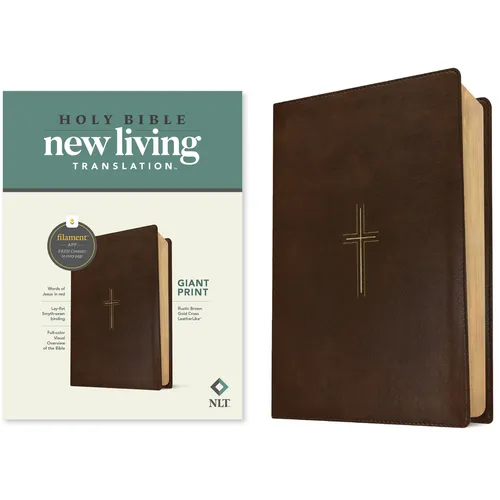 NLT Giant Print Bible, Filament Enabled (Leatherlike, Rustic Brown Gold Cross, Red Letter) - Imitation Leather