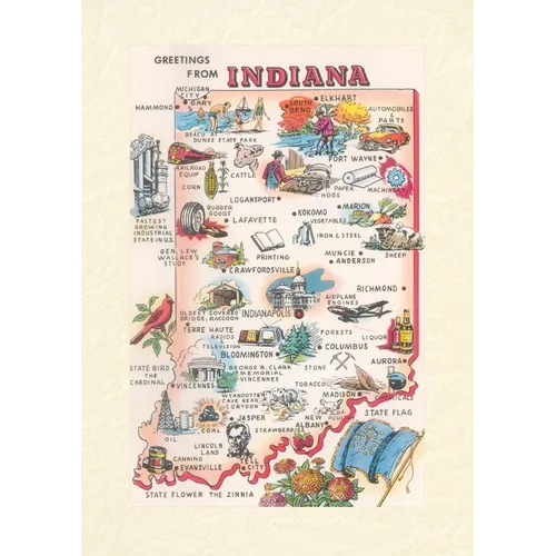 Vintage Lined Notebook Greetings from Indiana, Map - Paperback