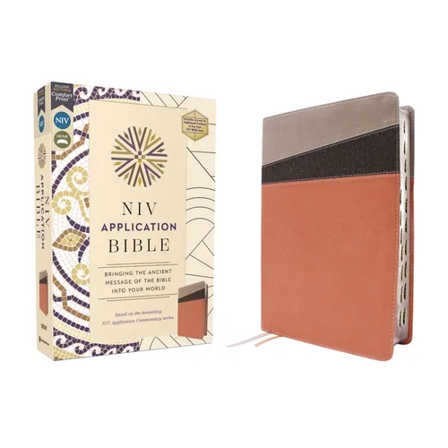 NIV Application Bible, Leathersoft, Coral/Gray, Red Letter, Thumb Indexed, Comfort Print: Bringing the Ancient Message of the Bible Into Your World