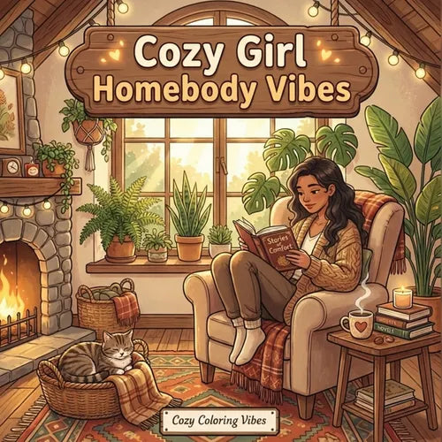 Cozy Girl Homebody Vibes: Cute Coloring Book for Adults & Teens Easy Bold Line Hygge Designs of Relaxing Home Scenes, Quiet Daily Moments & Everyday C - Paperback