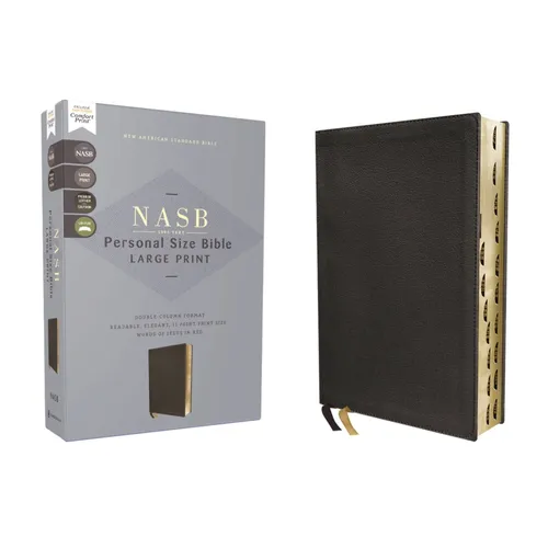 Nasb, Personal Size Bible, Large Print, Genuine Leather, Calfskin, Black, Red Letter, 1995 Text, Thumb Indexed, Comfort Print - Leather