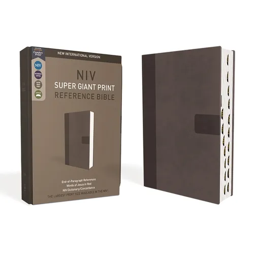 Niv, Super Giant Print Reference Bible (Font Size: 16.5-Point), Leathersoft, Gray, Red Letter, Thumb Indexed, Comfort Print
