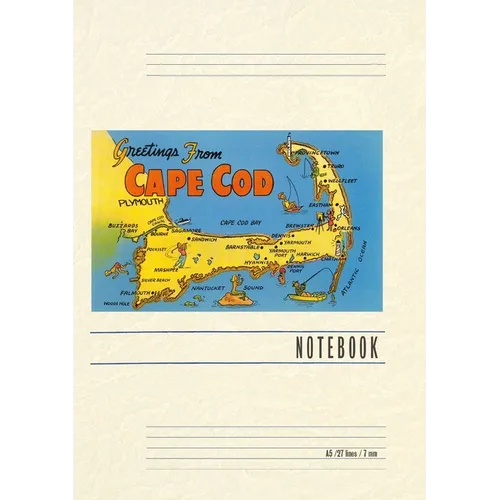 Vintage Lined Notebook Greetings from Cape Cod, Mass., Map