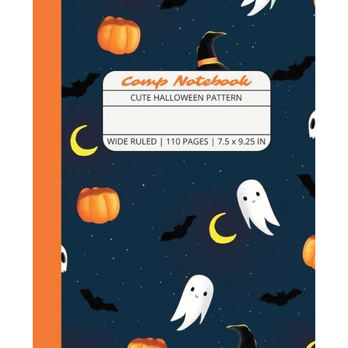 Comp Notebook: Cute Halloween Pattern Wide Ruled Composition Notebook Journal for Students, College, School, Office, Work - Paperback