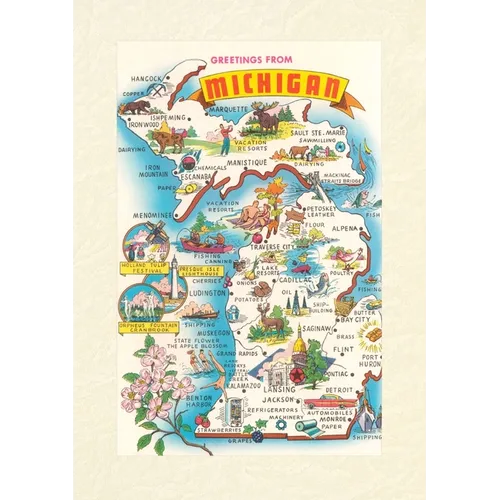 Vintage Lined Notebook Greetings from Michigan, Map