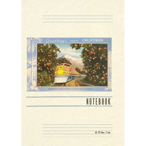 Vintage Lined Notebook Greetings from California, Train through Orange Groves - Paperback