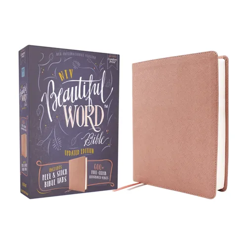 Niv, Beautiful Word Bible, Updated Edition, Peel/Stick Bible Tabs, Leathersoft, Pink, Red Letter, Comfort Print: 600+ Full-Color Illustrated Verses