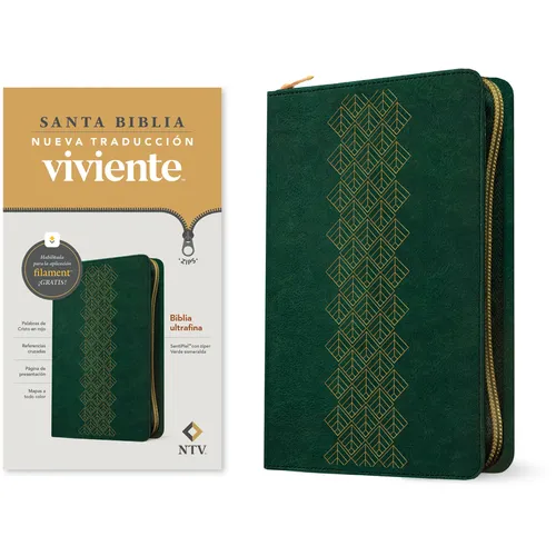 Biblia Ultrafina Ntv de Zíper, Con Filament (Sentipiel, Verde Esmeralda, Letra Roja) - Imitation Leather