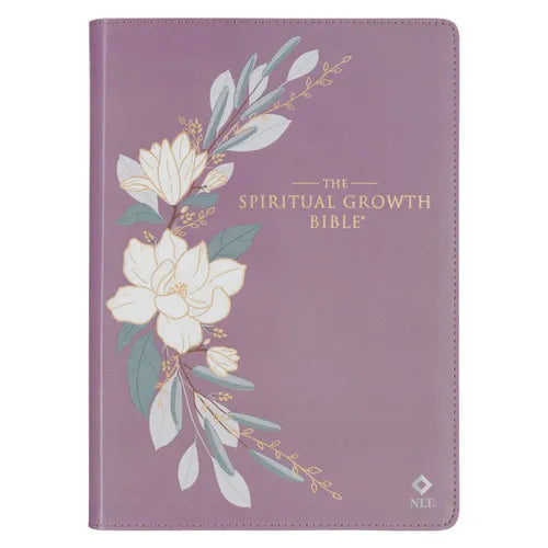 The Spiritual Growth Bible, Study Bible, NLT - New Living Translation Holy Bible, Vegan Leather, Purple Printed Floral - Leather