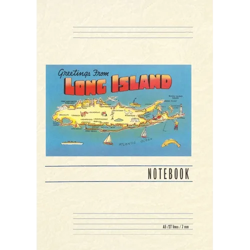 Vintage Lined Notebook Greetings from Long Island, New York, Map - Paperback