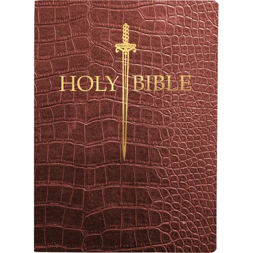 KJV Sword Bible, Large Print, Walnut Alligator Bonded Leather, Thumb Index: (Red Letter, Burgundy, 1611 Version) - Leather