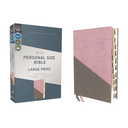 Niv, Personal Size Bible, Large Print, Leathersoft, Pink/Gray, Red Letter, Thumb Indexed, Comfort Print - Imitation Leather