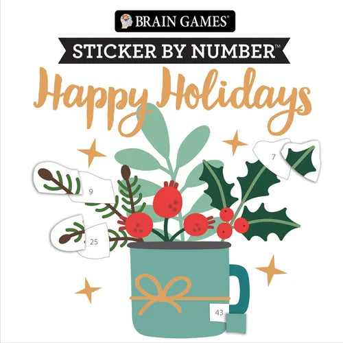 Brain Games - Sticker by Number Compact Edition: Happy Holidays 7x7 Inches Christmas Stocking Stuffer, Travel Size Activity Book for Adults & Kids 7+ - Paperback