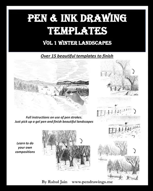 Pen and Ink Drawing Templates: vol. 1 Winter Landscapes - Paperback