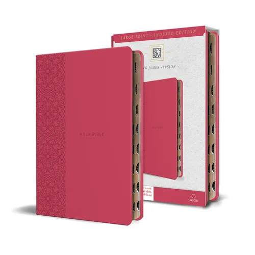 KJV Holy Bible, Large Print Medium Format, Fuchsia Faux Leather W/Ribbon Marker, Red Letter, Thumb Index - Paperback