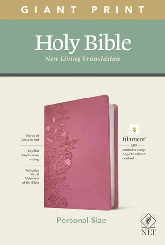 NLT Personal Size Giant Print Bible, Filament Enabled Edition (Red Letter, Leatherlike, Peony Pink) - Imitation Leather