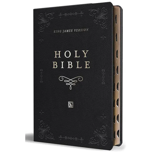 KJV Holy Bible, Giant Print Thinline Large Format, Black Premium Imitation Leath Er with Ribbon Marker, Red Letter, and Thumb Index - Paperback