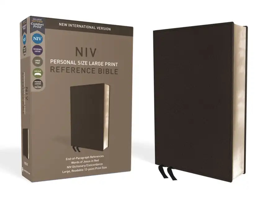 NIV, Personal Size Reference Bible, Large Print, Premium Leather, Black, Red Letter Edition, Comfort Print - Leather